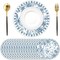 Paper Placemats Disposable 50 Pack Blue Floral Place Mats 13.7 Inch Chinoiserie Round Table Mats for Dinner Table Setting Birthday Wedding Party Supplies (Chinoiserie)